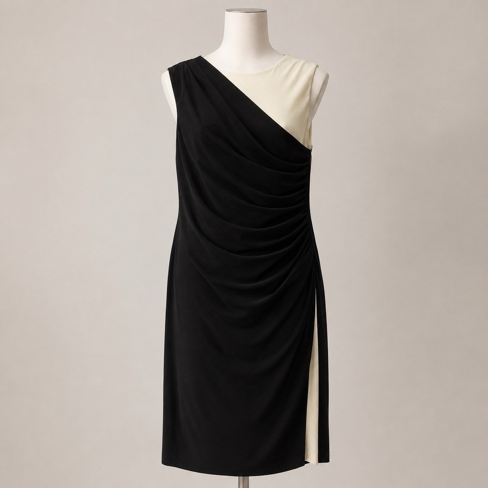 Chaps Black White Sleeveless Wrap Dress Medium Wedding Guest Elegant Event